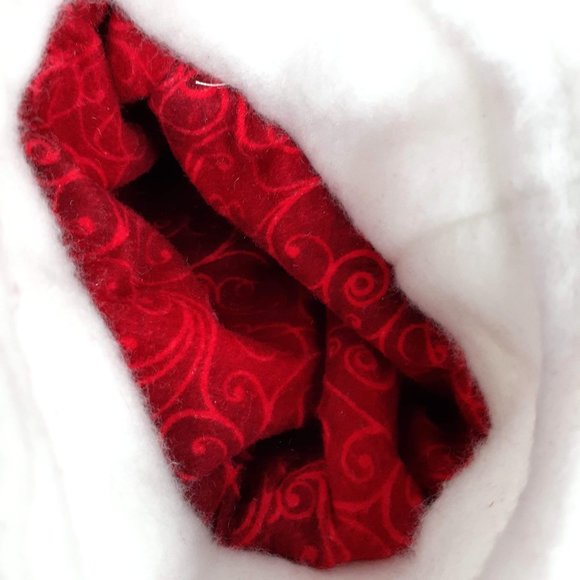 Santa Mitten Bag. Faux fur ugly sweater purse with white furry pom poms shimmery - Picture 11 of 11